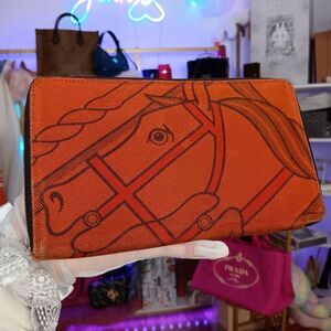 Hermès Orange Canvas Quadrige Steeple Organizer Large Size Full Zip Wallet $780